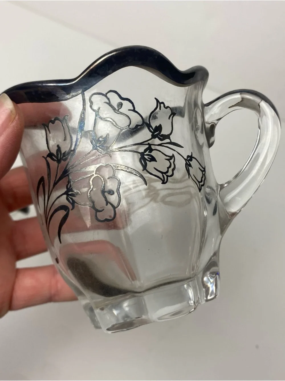 Vintage Duncan & Miller Canterbury‎ Sugar & Creamer Set Floral Silver Rim
